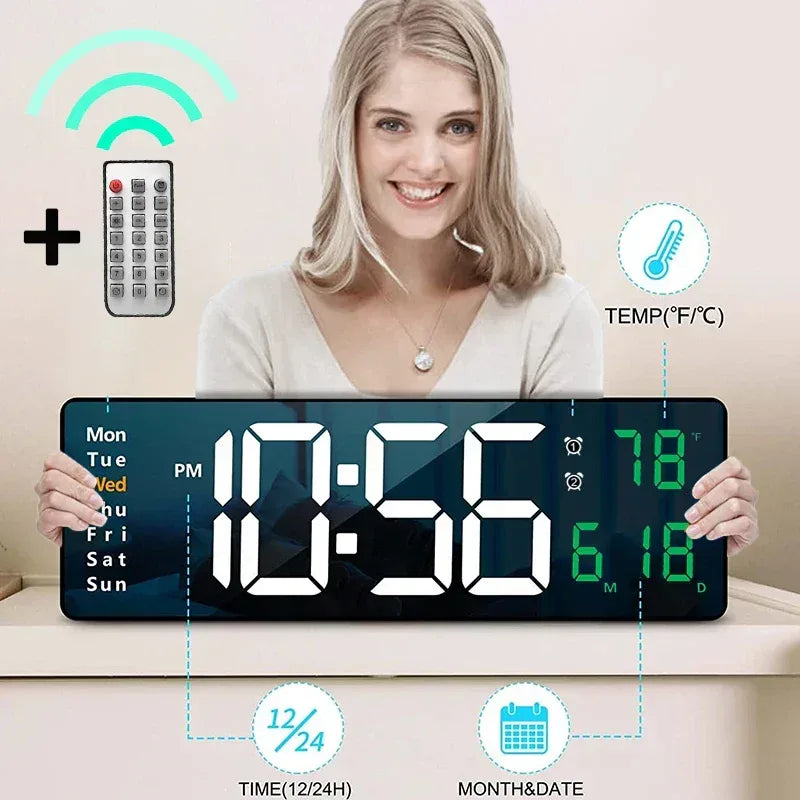Smart Mute LED Electronic Wall Clock Modern Desk Clock Night Alarm Minimalist Thermometer Air Clock Home Decor For Living Room - Urbizia