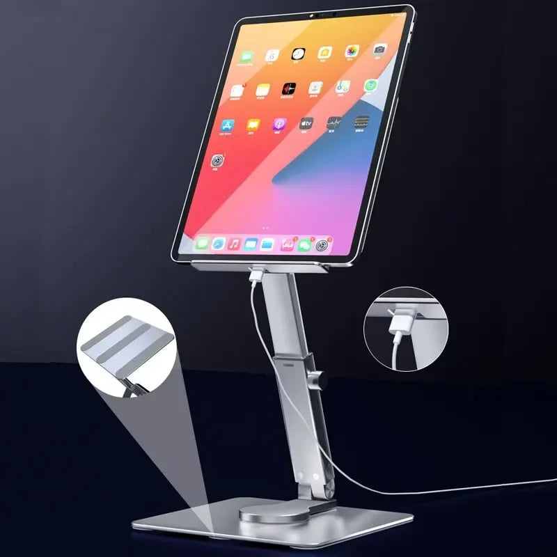 Aluminum Tablet Stand 360°Rotating Folding Adjustable Desk Holder Mount Riser for iPad Pro Air 4 Mini 12.9 4-14 Inch Xiaomi Tab - Urbizia