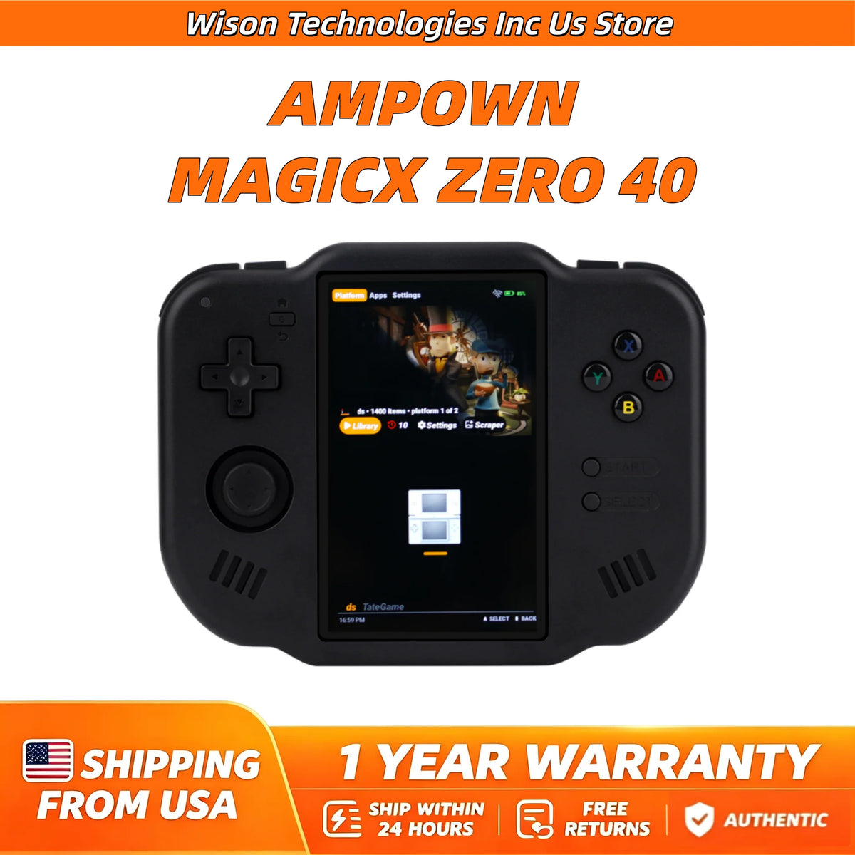 AMPOWN ZERO 40 Handheld Video Game Console 4'' IPS Multi-touch Screen Android A133P Magicx Zero40 Support Vibration Motor WiFi BT