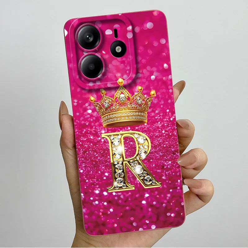 Case For Xiaomi Redmi Note 14 5G Phone Cover Note14 Global Funda Luxury Crown Letters Soft Silicone Back Cover For Redmi Note 14