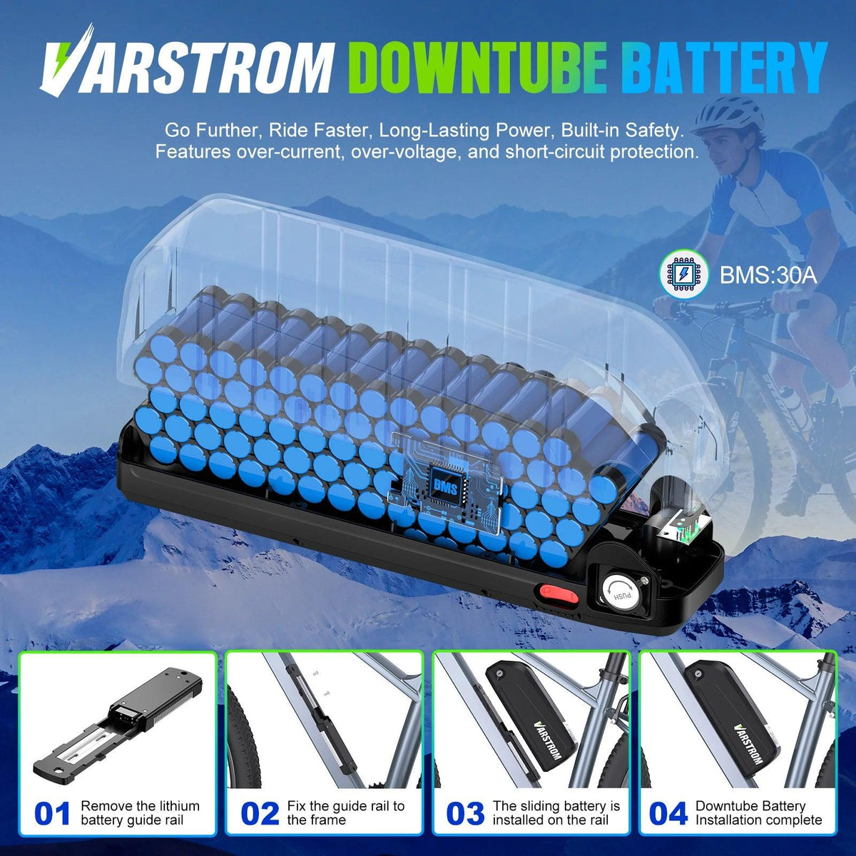 [US Stock] Varstrom Electric Bike Battery Hailong 48V 52V 20AH 30A Downtube Pack with 21700 Battery Cells 40A BMS for BBS02 TSDZ8 EBike Motor