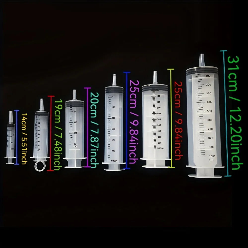 Plastic Syringe, Available in Capacities of 1000ml, 550ml, 350ml, 200ml, 100ml, 60ml, 20ml, 10ml, Suitable for Laboratory Dispensing, Dispensing Glue, Watering, and Veterinary Use - Urbizia