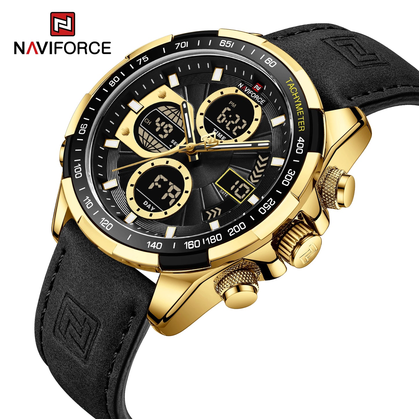 2022 NAVIFORCE Sport Watches for Men Strong Luminous Dual Display Waterproof Quartz Genuine Leather Wristwatch Relogio Masculino