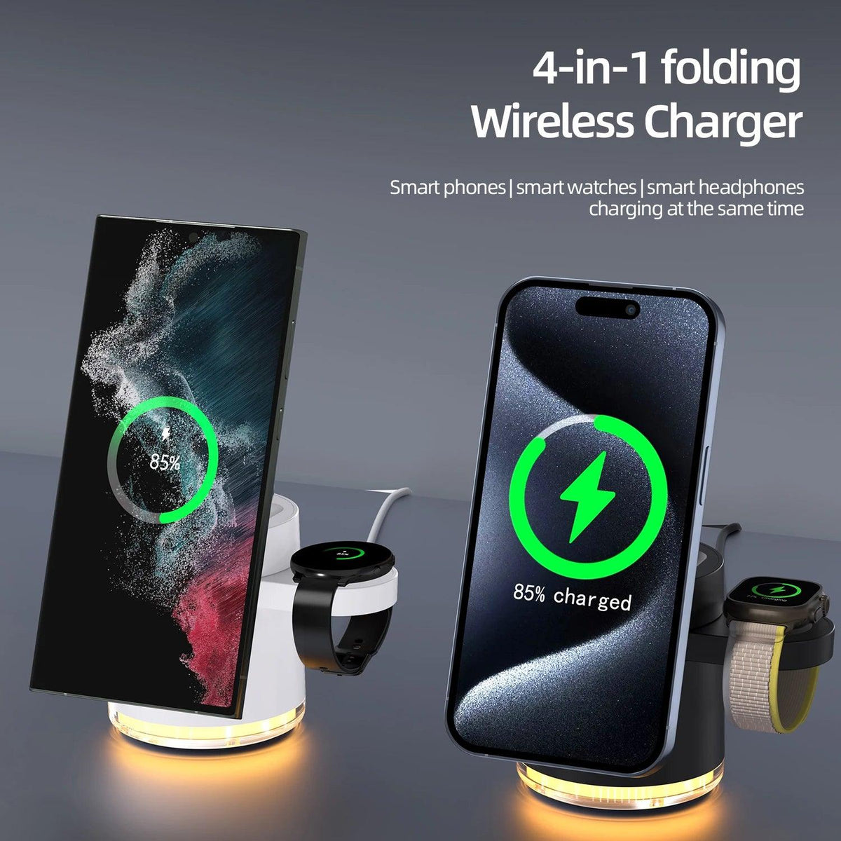 3-in-1 Wireless Charger Qi2 Fast Charging Station Foldable Holder for iPhone 17 16 15 Pro Max Airpods Apple Watch Desktop Stand
