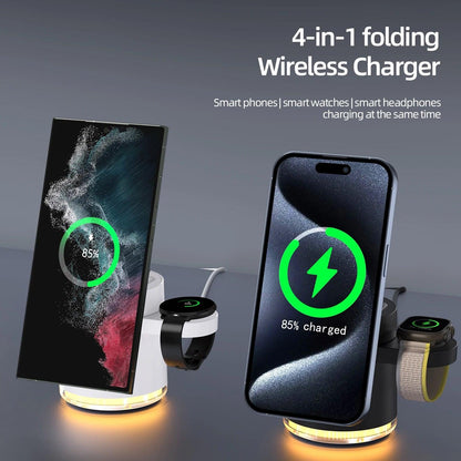 3-in-1 Wireless Charger Qi2 Fast Charging Station Foldable Holder for iPhone 17 16 15 Pro Max Airpods Apple Watch Desktop Stand