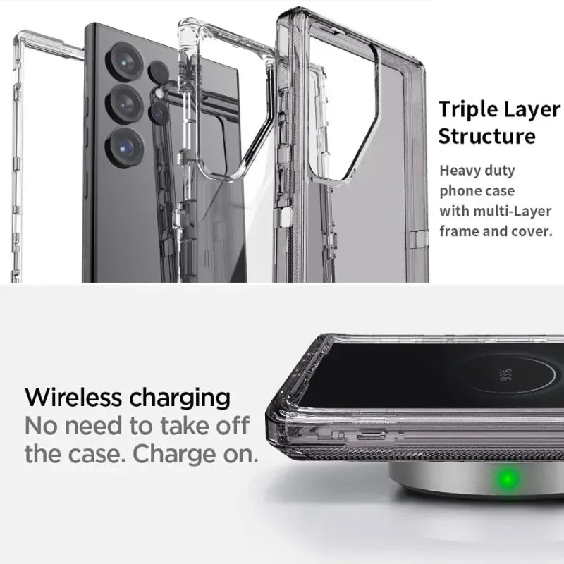 Heavy Duty 3IN1 Armor Case For Samsung Galaxy S26 S25 S24 S23 S22 Ultra Plus Military Grade PC Clear Anti-Drop Protection Cover