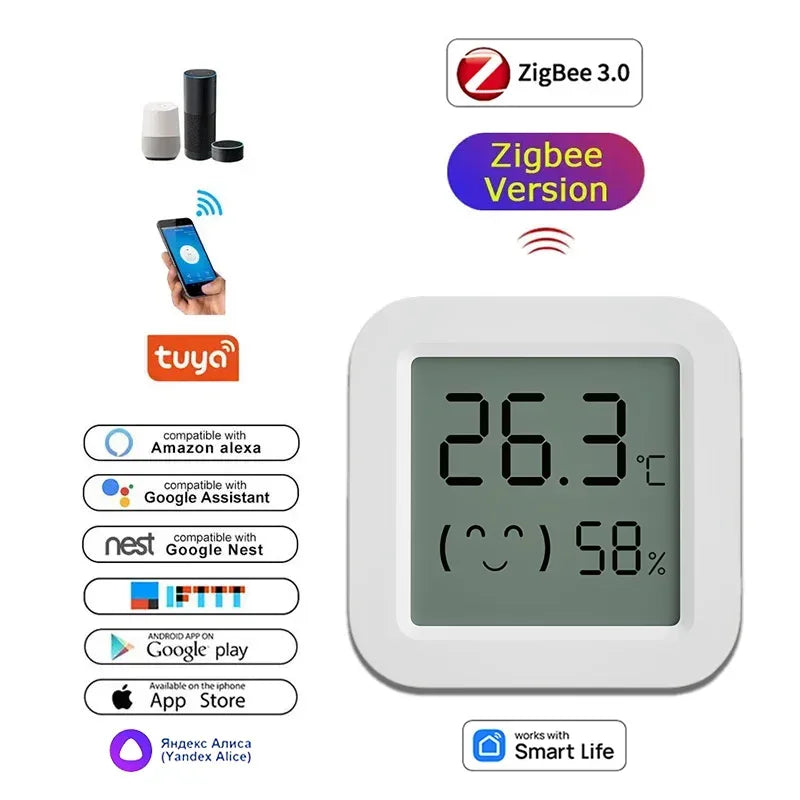 Tuya Zigbee Temperature Humidity Sensor For Smart Home LCD Screen Works With Alexa Google Home APP Smart Life Tuya Smart Yandex - Urbizia
