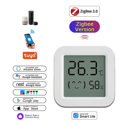 Tuya Zigbee Temperature Humidity Sensor For Smart Home LCD Screen Works With Alexa Google Home APP Smart Life Tuya Smart Yandex - Urbizia