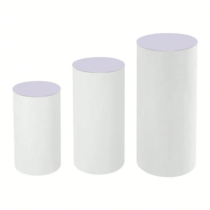 3Pcs White Cylinder Pedestal Stands Round Cylinder Pedestal Display Plinth Pillars For Wedding Party Decor