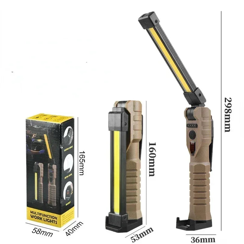 Folding COB XPE LED Work Light USB Rechargeable Portable Flashlight Magnetic Base Hook Car Repair Emergency Inspection Red SOS - Urbizia