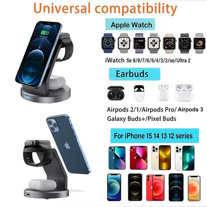 3 In 1 Wireless Charger Stand Mobile phone Holder For iPhone 16 15 14 13 Pro Max iWatch AirPods Fast Charging Station - Urbizia