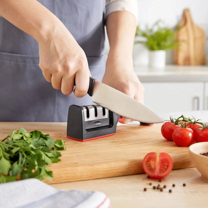 3-in-1 Knife Sharpener with 3 Tungsten Steel Stages, 21cm Sharpener for Chef & Kitchen Knives, Coarse Medium Fine