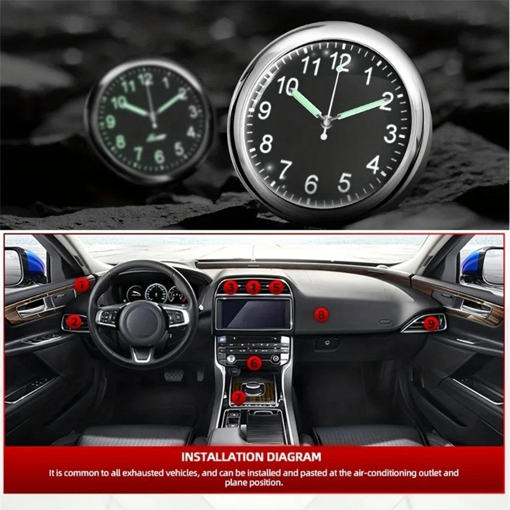 1pc Glow Decorative Clock Car Clock Mini Quartz Analog Car Dashboard Time Stick-On Clock Watch for Car Decoration Exclusive