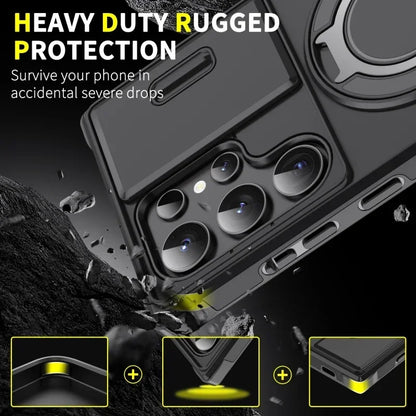 Case For Samsung Galaxy S26 S25 S24 S23 S22 S21 Ultra S24FE S25EDGE Slide Camera Protect Magnetic holder Armor Shockproof Cover