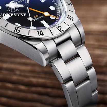 ADDIESDIVE New Luxury Men's Watch 200 Waterproof Stainless Steel Quartz Watch BGW9 Super Blue Luminous GMT Stainless Steel Watch