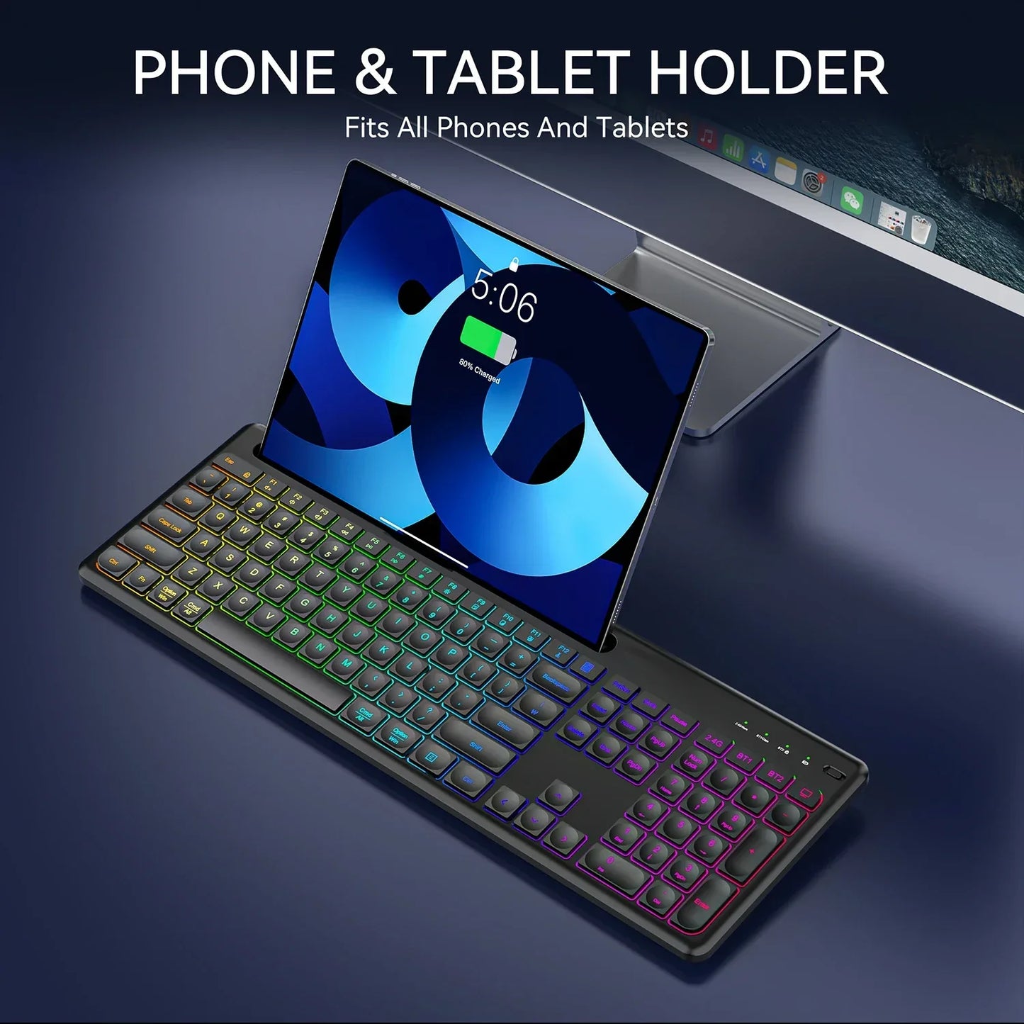 Wireless Keyboard and Mouse Combo with Backlit Full Size Ergonomic Keyboard with Phone Tablet Holder 2.4G Mouse for PC Laptop