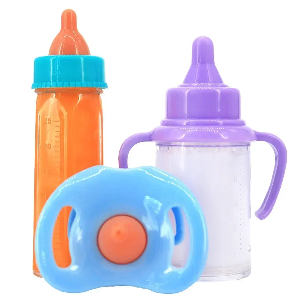 Large Baby Doll Feeding Bottle Set – 2 Bottles with Toy Pacifier - Urbizia