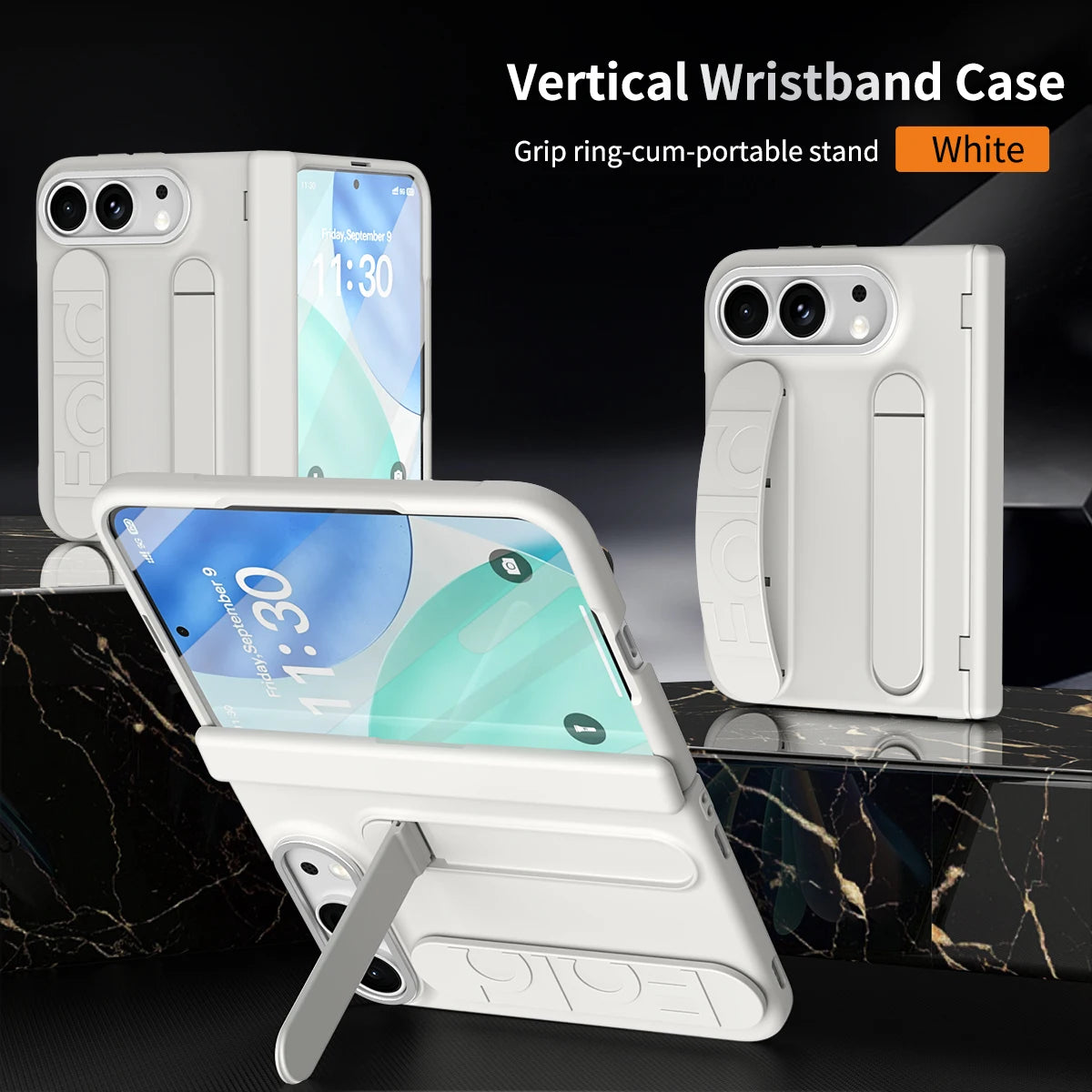 Portable Silicone Palm Strap Wristband Hinge Phone Case For iPhone Ultra 18 Fold Hard PC Slim Cover With HD Screen Protector