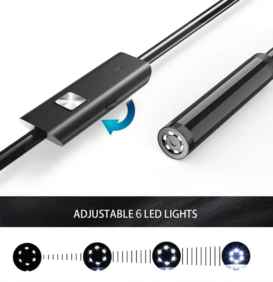 7.0MM TYPE-C Endoscope Camera IP67 Waterproof 6 LEDs Adjustable USB Android Flexible Inspection Borescope Cameras for Phone PC - Urbizia