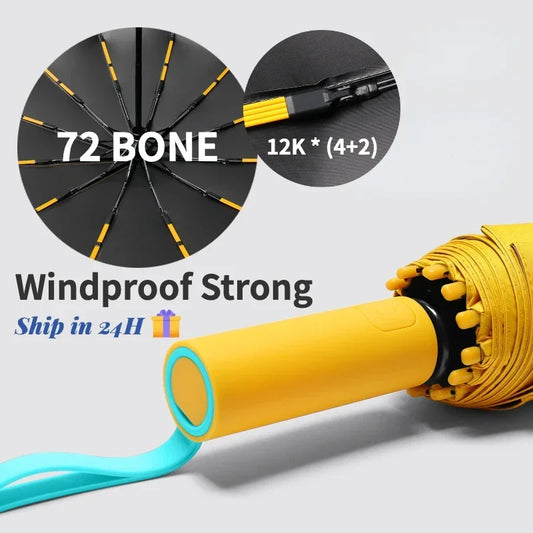 Super Strong Windproof Automatic Umbrella for Men and Women, 72 Bone, Large Rainproof, Sun UV Protection, Folding Rain Umbrellas