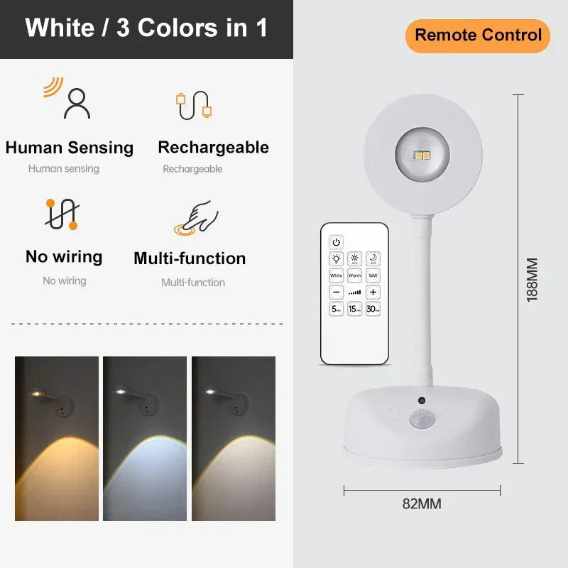 USB Rechargeable Intelligent Human Sensing Wireless Wall Light Dimmable Led Spotlight for Lighting Paintings Pictures 3 Colors - Urbizia