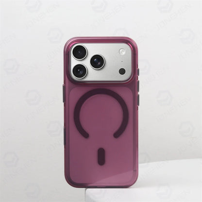 Plum Color Crystal Transparent Magnetic Case For iPhone 16 17 18 Pro Max Shockproof Smooth Clear Camera Button Cover For Magsafe