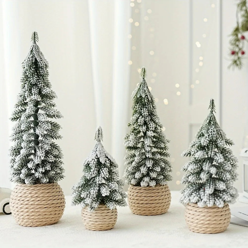 4Pcs Mini Artificial Christmas Tree Set – Snow Pine Tabletop Décor