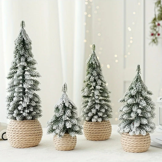 4Pcs Mini Artificial Christmas Tree Set – Snow Pine Tabletop Décor