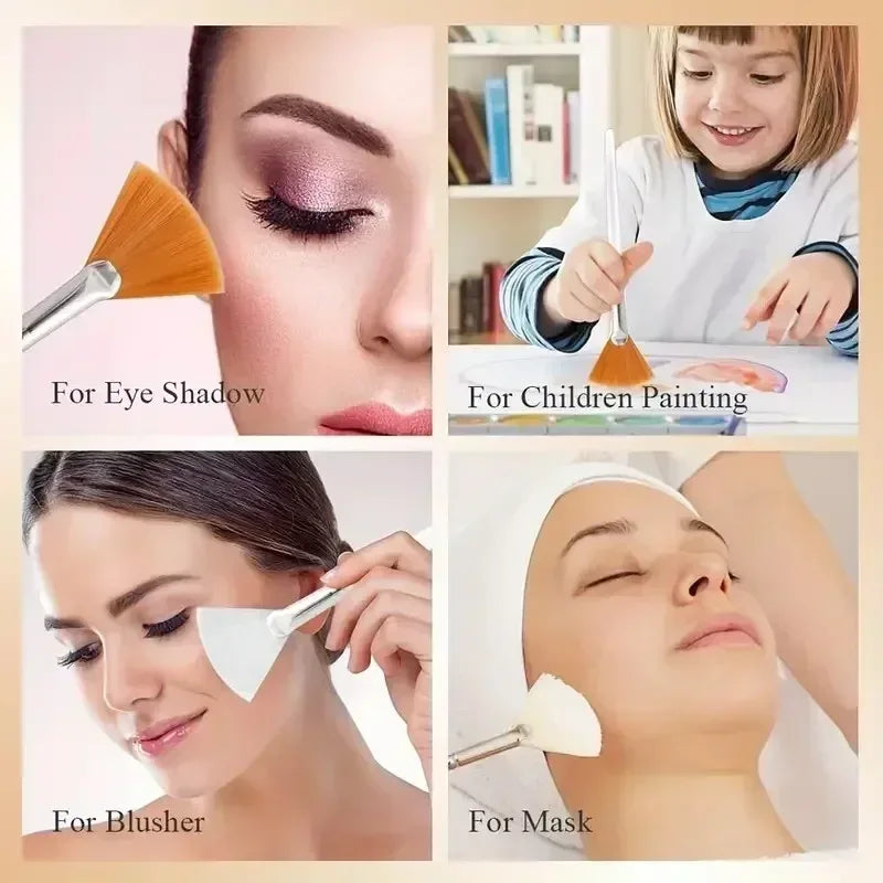 3/6/12pcs Practical Facial Brushes Fan Shape Brush Flat Head Face Mask Applicator Soft Portable Mask Brushes Cosmetic Tools - Urbizia