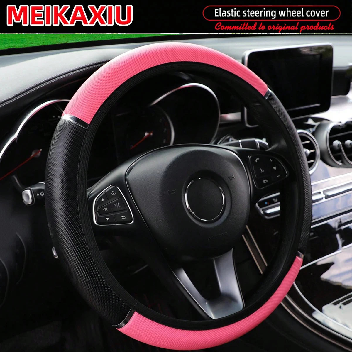 PU leather shiny metal stretchable car rimless steering wheel cover suitable for 14.5 - 15 inch car decoration items