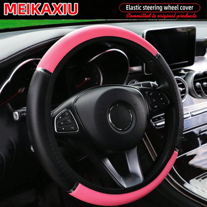 PU leather shiny metal stretchable car rimless steering wheel cover suitable for 14.5 - 15 inch car decoration items