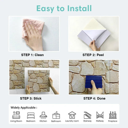 3D Tile Stickers, 3D Faux Stone Textures, Matte, 30cm x 30cm, Water and Mold Resistant, for Living Room, Kitchen Wall Update - Urbizia