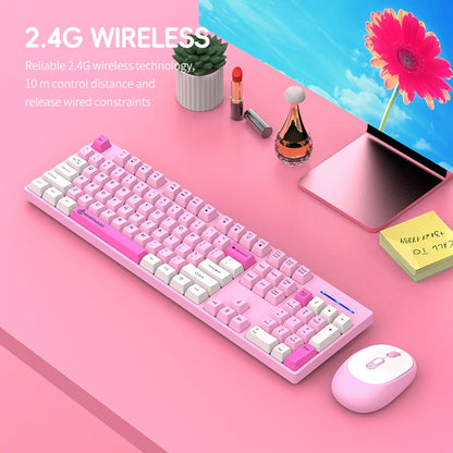 2.4G Wireless Keyboard Mouse Combo for Office Home - Battery Operated, 4 Color Options (Tricolor/Pink Popular) - Stable & Durabl