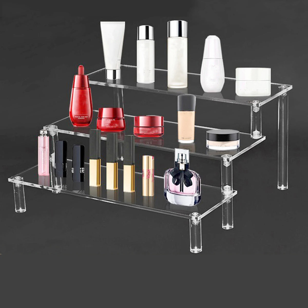 1-4 Tier Acrylic Display Stand Durable Display Rack For Cupcake Perfume Doll Transparent Trapezoidal Blind Box Storage Shelf
