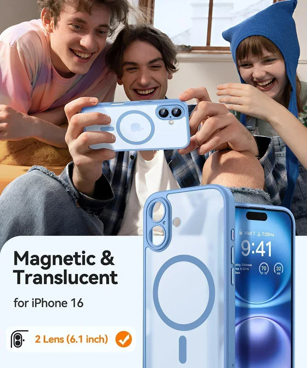 Magnetic Matte Translucent Armor Shockproof Case For iPhone 17 16 15 14 13 12 11 Pro Max Plus Magsafe Wireless Charge Cover2026