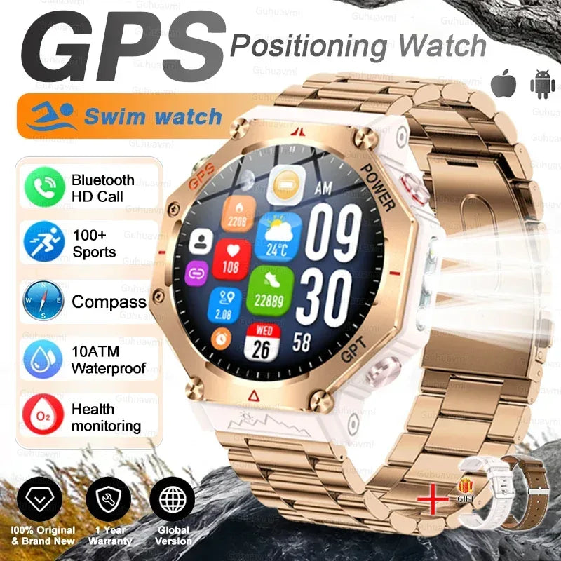 T-Rex 3 Ultra Military Grade GPS Smart Watch 10ATM Waterproof Compass Altimeter Barometric AMOLED Men HD Call Sports Smartwatch - Urbizia