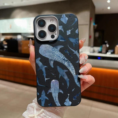 Whale Printed Leather Texture TPU Case for iPhone Series