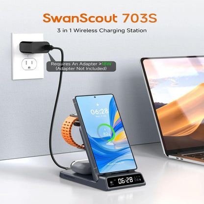SwanScout 703S Wireless Charger for Samsung S25 Ultra S24 Z Fold 7 Z Flip 7 Charging Station for Galaxy Watch 8 7 for Buds 3 pro