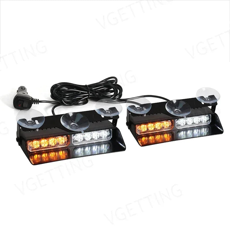 2-in-1 LED Car Strobe Lights For Emergency Flash Warning Lamp Windshield Bar 16 Beads Red Blue Amber White Auto Light Assembly - Urbizia
