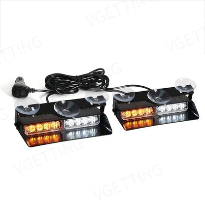 2-in-1 LED Car Strobe Lights For Emergency Flash Warning Lamp Windshield Bar 16 Beads Red Blue Amber White Auto Light Assembly - Urbizia