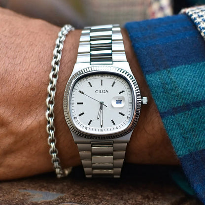 CILOA Silver Square Luxury Watch for Men, Gift, Casual, Fashionable, New Style, High Quality, Waterproof, Quartz Watch