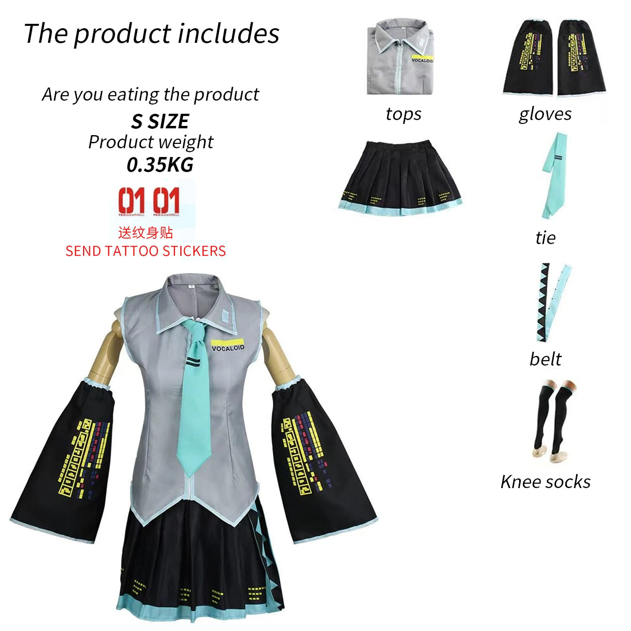 Hatsune Miku Anime Cosplay Costume – JK Skirt Uniform with Wig & Accessories for Halloween