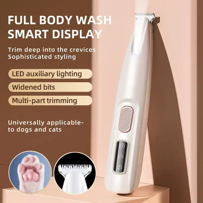 Dog Paw Trimmer with LED Light Fully Waterproof Pet Hair Trimmer with LED Display Dog Clippers for Grooming 18mm Widen Blade - Urbizia