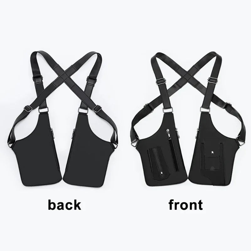 PU Leather Strap Holster Vest Bag Adjustable Double Shoulder Armpit Bag Hidden Anti-Theft Phone Pocket Chest Bag