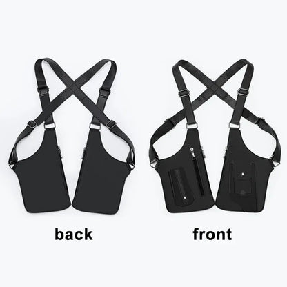 PU Leather Strap Holster Vest Bag Adjustable Double Shoulder Armpit Bag Hidden Anti-Theft Phone Pocket Chest Bag