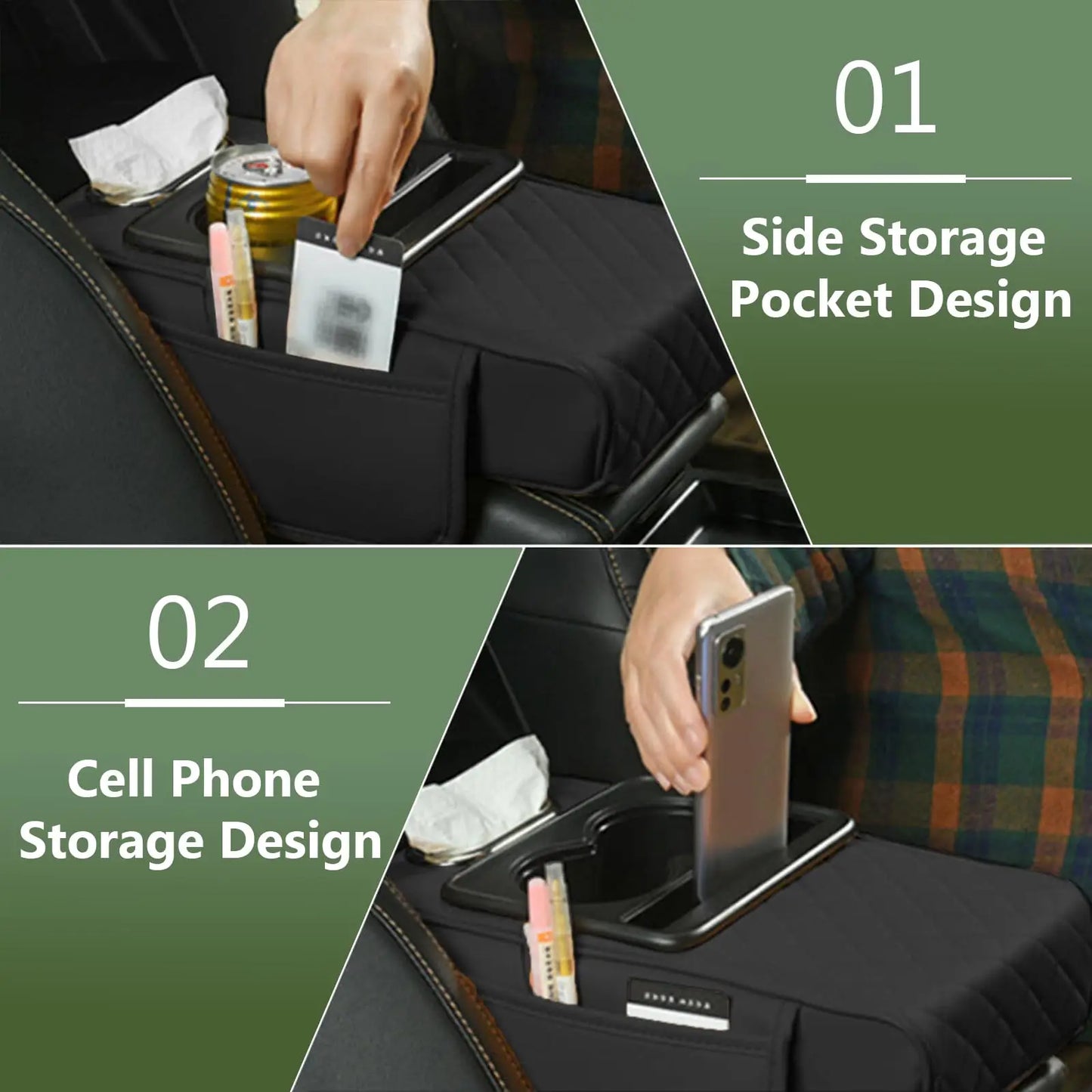 Multifunctional Car Armrest Cushion, Center Console Cover with Tissue Holder, Cup Slot and Side Pockets