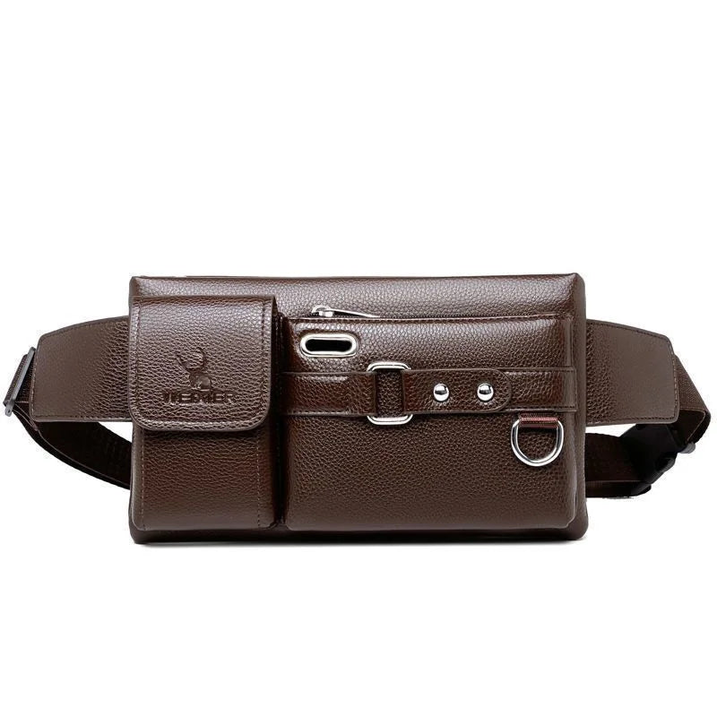 Daily Wear Solid Tone PU Leather Crossbody Fanny Bag Fashion Male Belt Pack, Spacious Storage for Everyday Personal Items