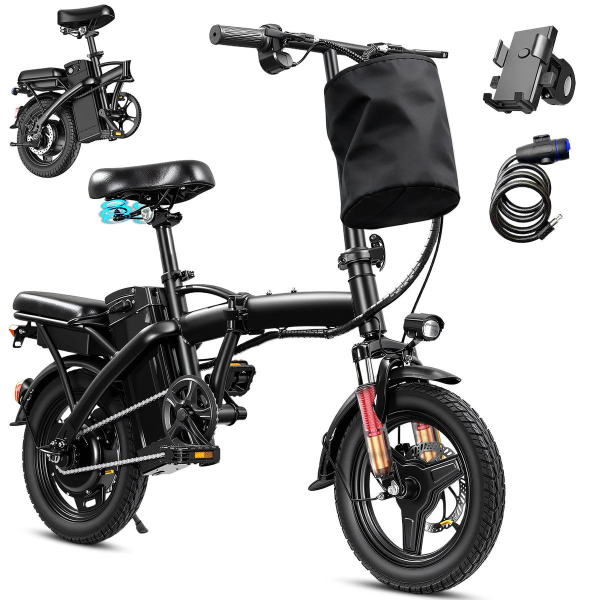 Adult and Adolescent Electric Bicycles, 20MPH, 560W Motor, 48V Detachable Battery, 14 inch Folding Electric Bicycle, Up to 25-32 Miles Long, Commuter Electric Bike