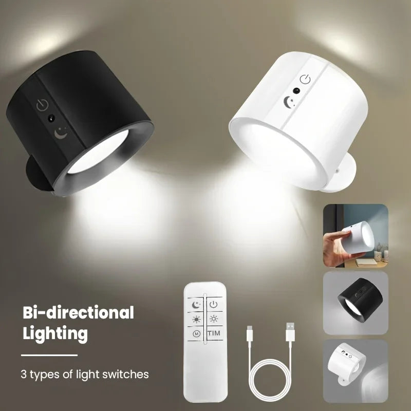 LED Wall Sconces Light Touch Control Double Head Wall Lamp 360 Rotatable 3Colors Wall Lights Wireless Night Lights For Bedroom