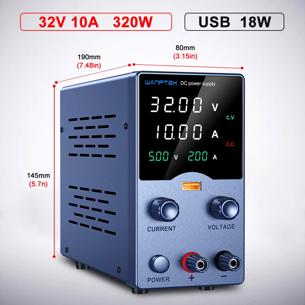 Wanptek Laboratory DC Power Supply 30V 10A 60V 5A 120V 3A with USB Fast Charging Adjustable Voltage Current Lab Power Supply